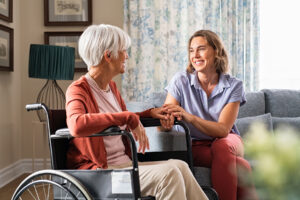 Senior talks to her daughter about the age for assisted living